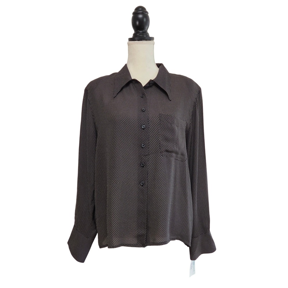 NWT 90s Jones New York Silk Black White Polka Dot Button Down Shirt Size 12